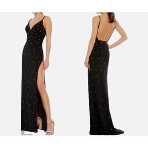 MAC DUGGAL Black Rhinestone Embellished V-Neck Gown Career Cooperate Size 4 NWT